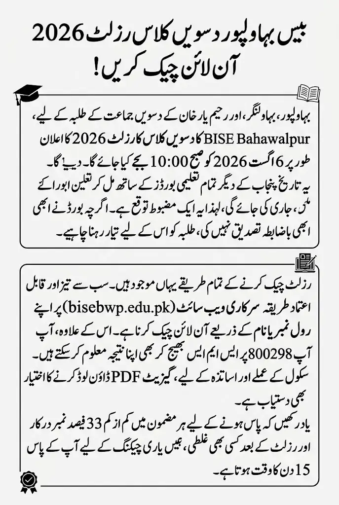 BISE Bahawalpur 10th Class Result 2026 All Methods Explained Here