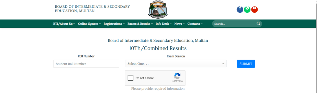 BISE Multan Result 10th Class 2026 Check by Roll Number Via Portal