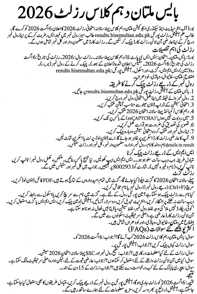 BISE Multan Result 10th Class 2026 Check by Roll Number - Info Graphi
